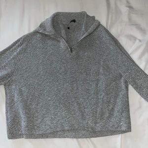 Brandy Melville Cropped Grey Sweater with Zip Up Collar